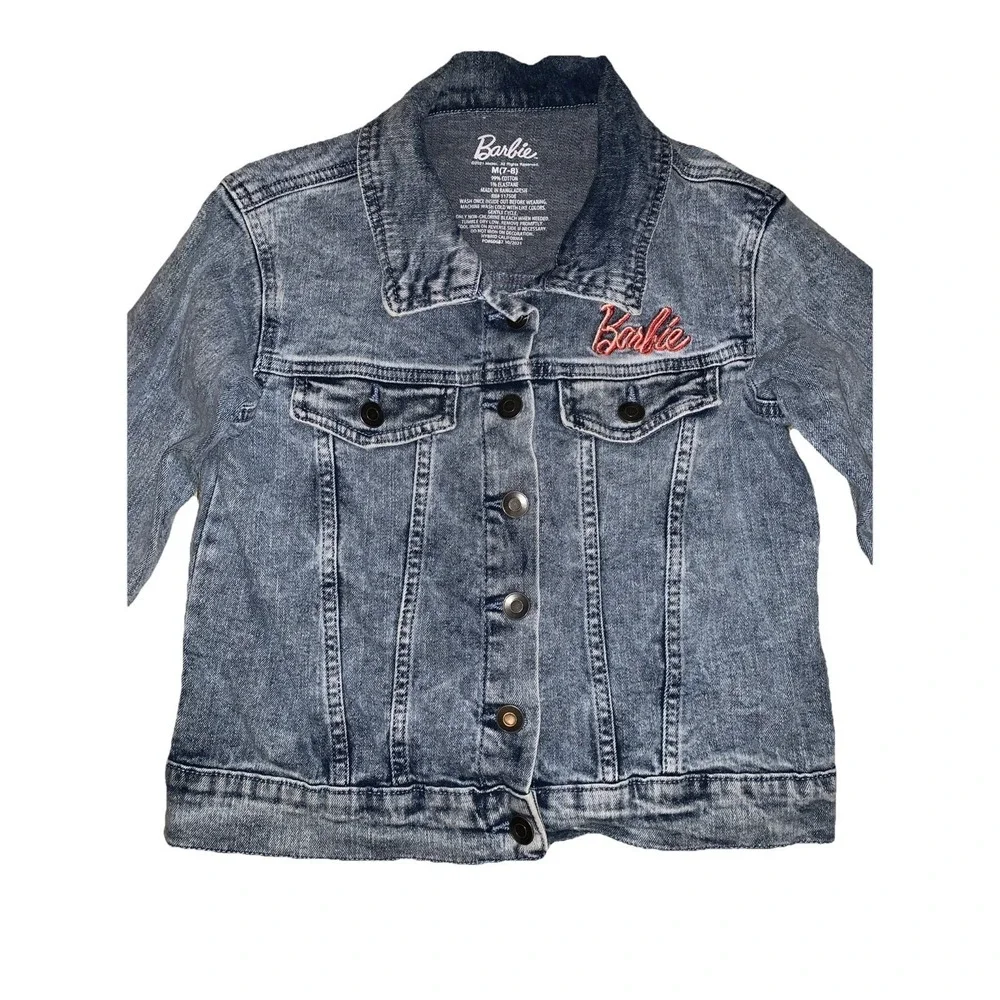 Barbie Denim Jacket Girls M 7-8‎ Blue Acid Wash Girl Revolution Graphic Trucker